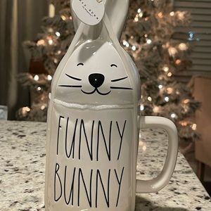 Rae Dunn RARE Retired “Funny Bunny” Mug with bunny topper